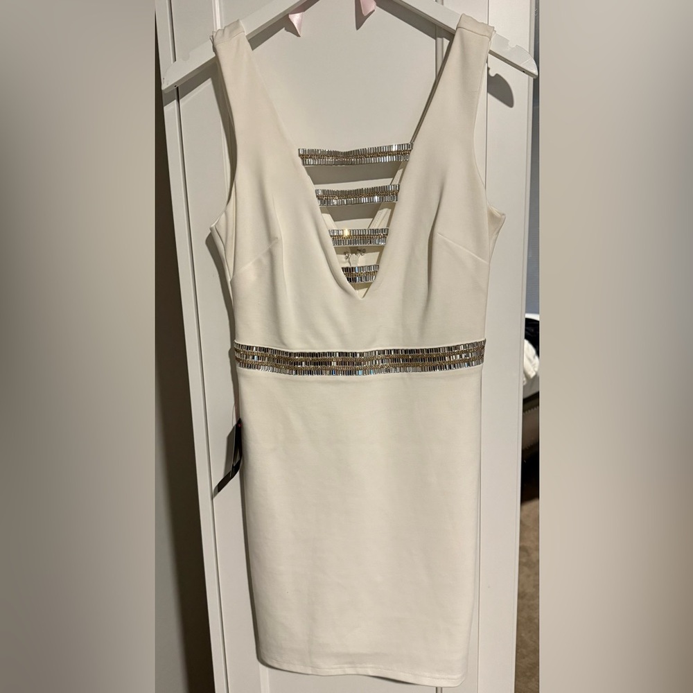 bebe White Dress with Silver Detailing